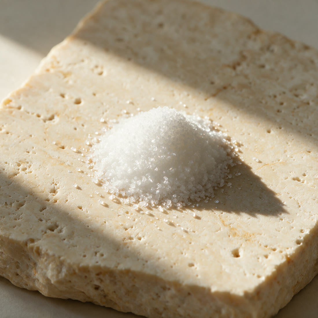 Un petit tas de poudre cristalline blanche au soleil