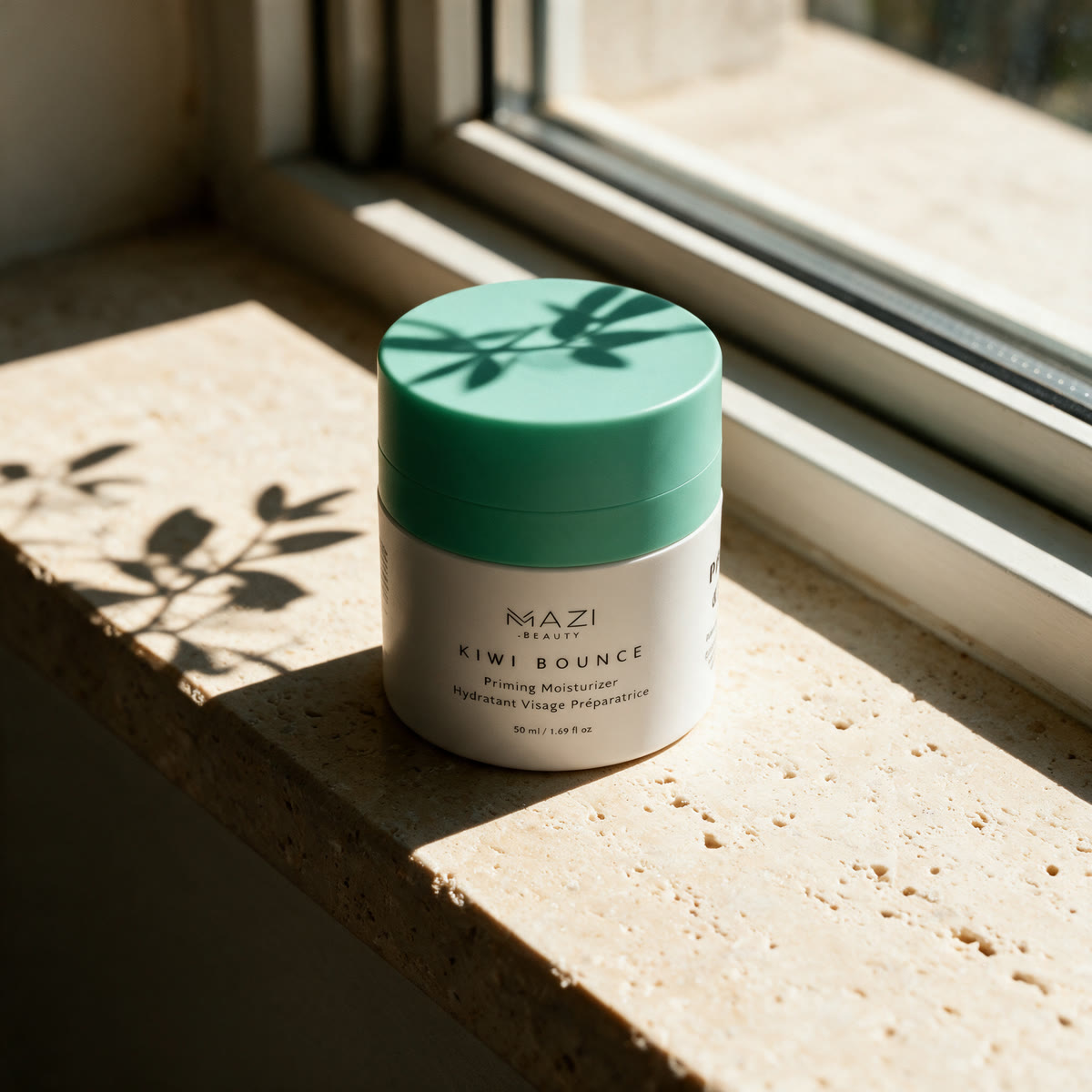 The jar on a windowsill with the shadow of leaves